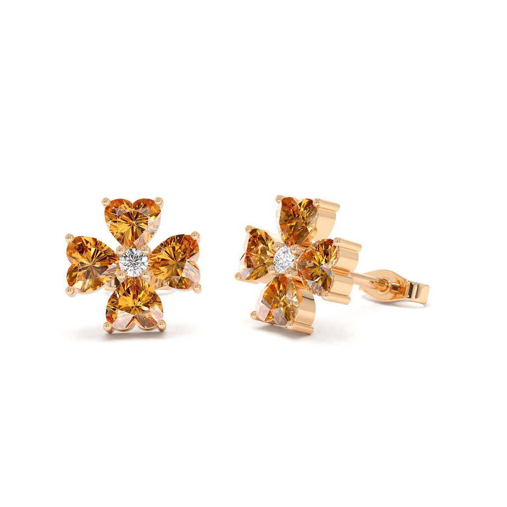 Citrine Four Leaf Clover Studs in 14K Gold — view 4