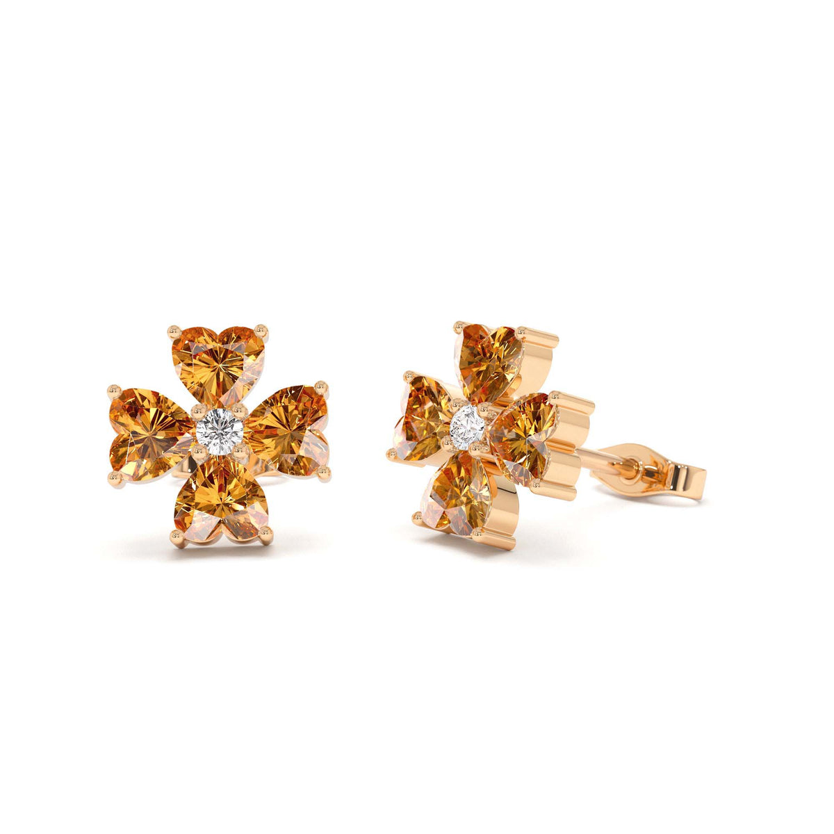 Citrine Four Leaf Clover Studs in 14K Gold — view 4