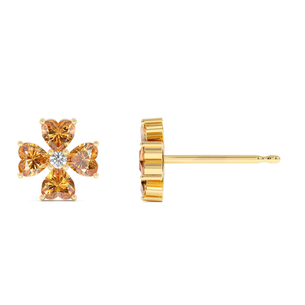 Citrine Four Leaf Clover Studs in 14K Gold — view 3