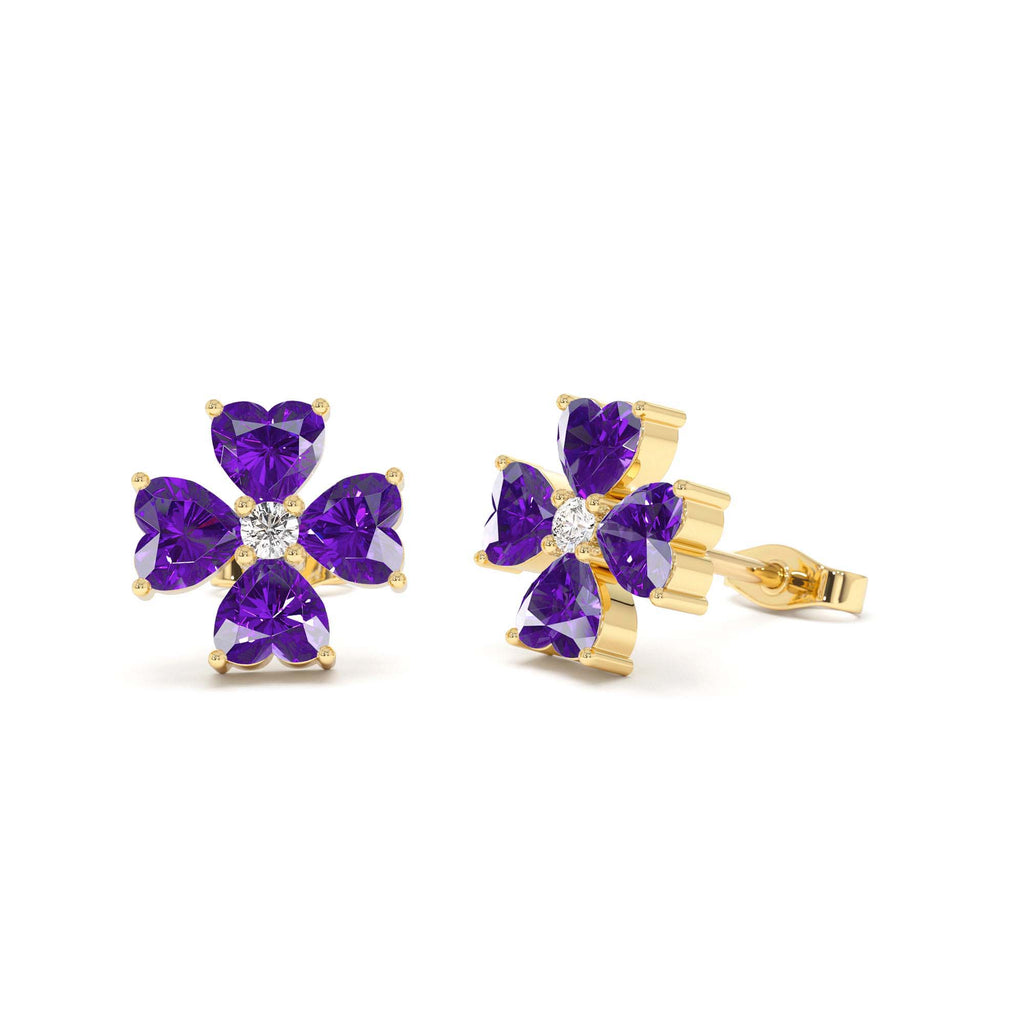 Amethyst Four Leaf Clover Studs in 14K Gold — view 1