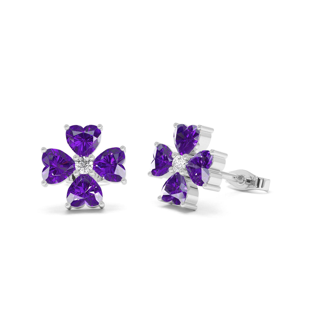 Amethyst Four Leaf Clover Studs in 14K Gold — view 3
