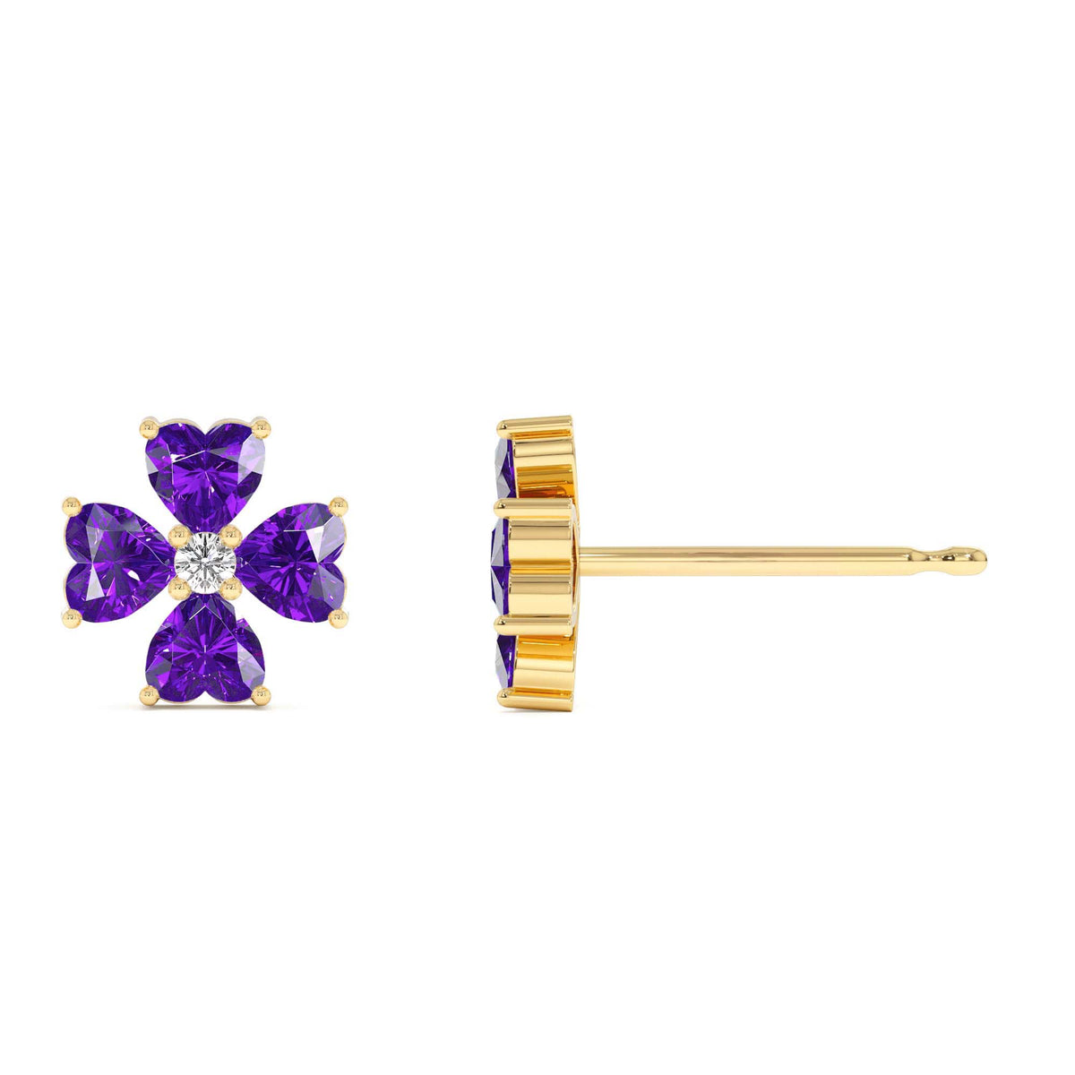 Amethyst Four Leaf Clover Studs in 14K Gold — view 2