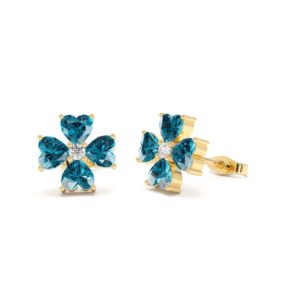 London Blue Topaz Four Leaf Clover Studs in 14K Gold — view 1