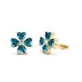 London Blue Topaz Four Leaf Clover Studs in 14K Gold — view 1