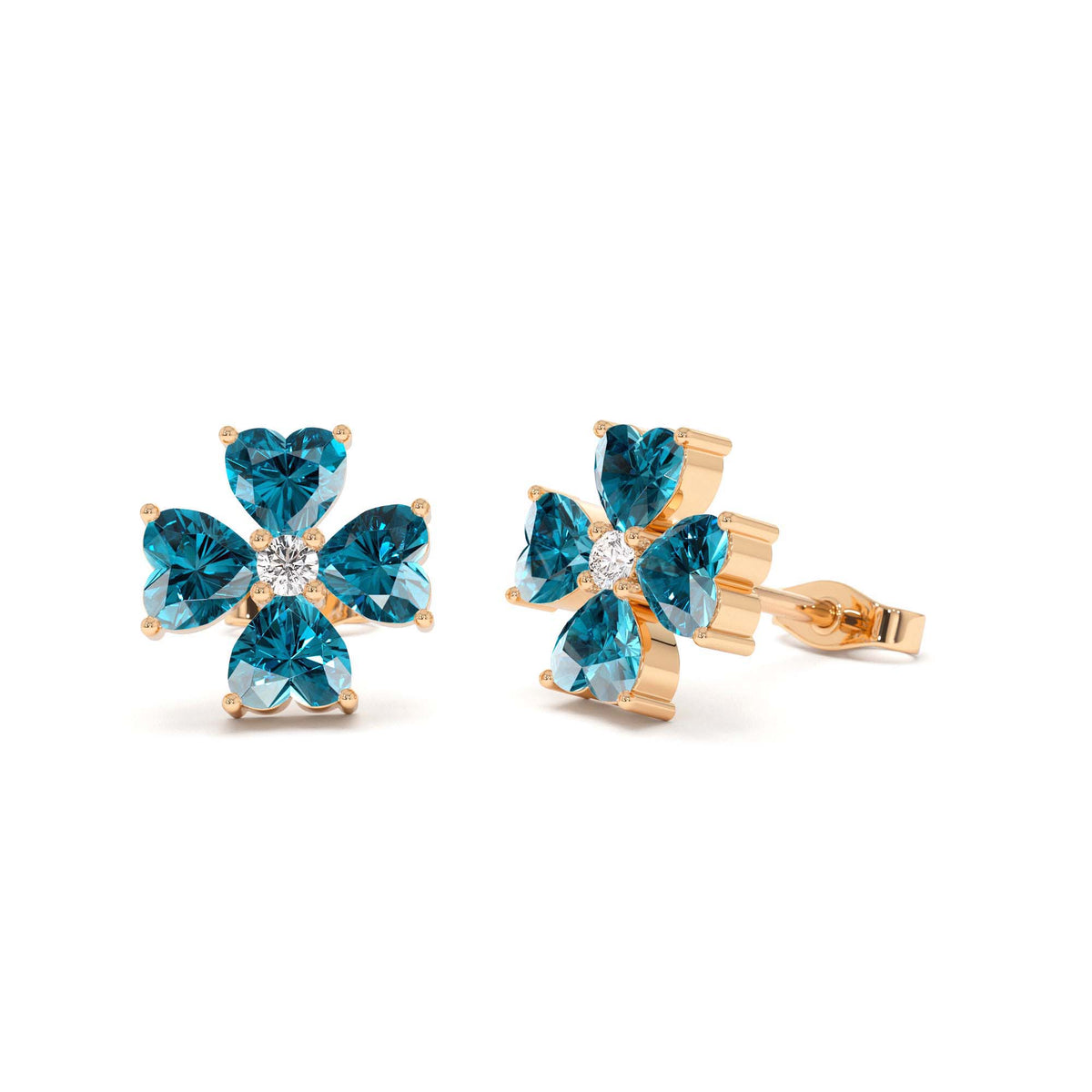 London Blue Topaz Four Leaf Clover Studs in 14K Gold — view 4