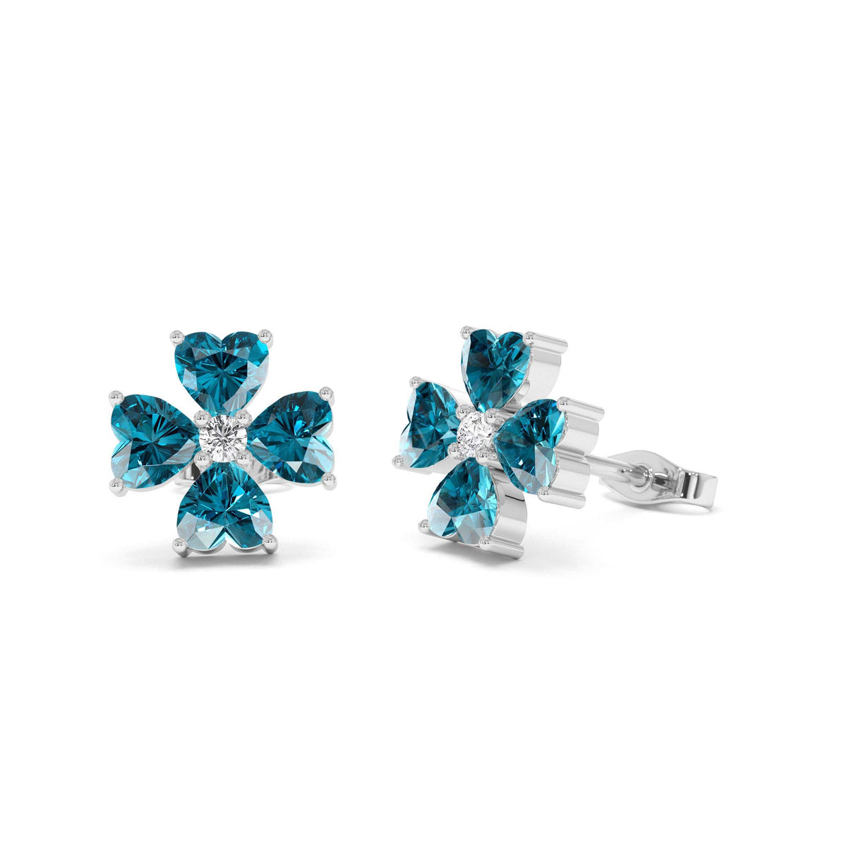 London Blue Topaz Four Leaf Clover Studs in 14K Gold — view 3
