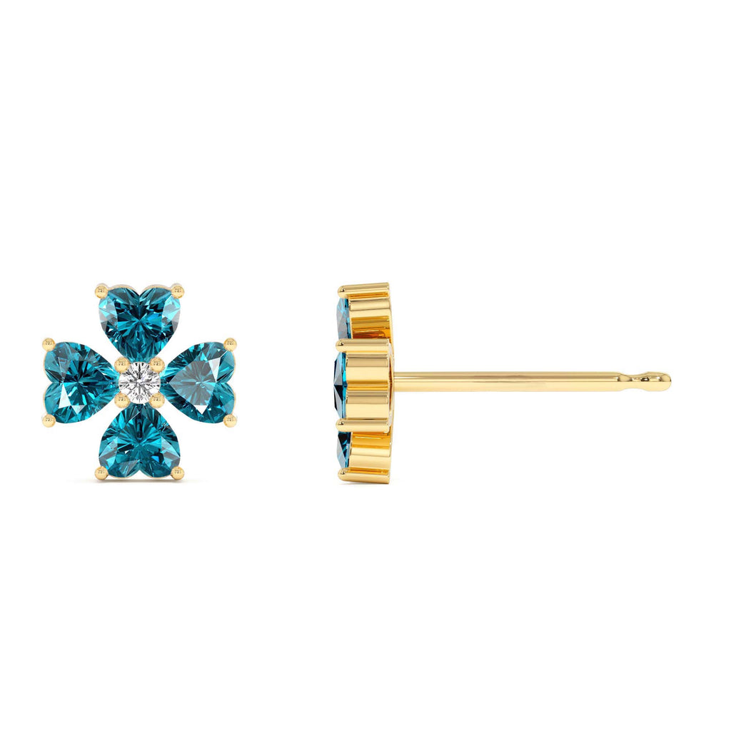 London Blue Topaz Four Leaf Clover Studs in 14K Gold — view 2
