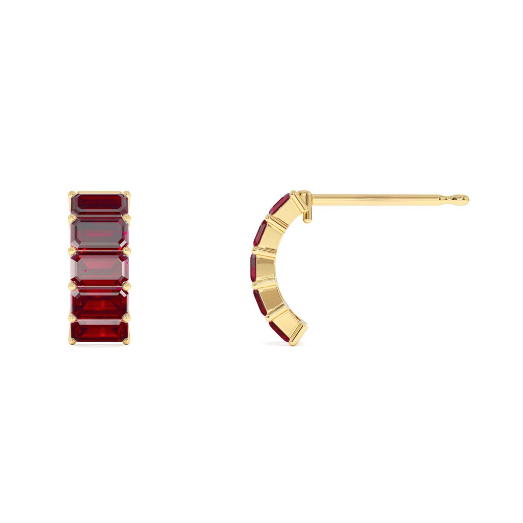 Emerald Cut Garnet Half Hoop Earrings in 14K Gold — view 2