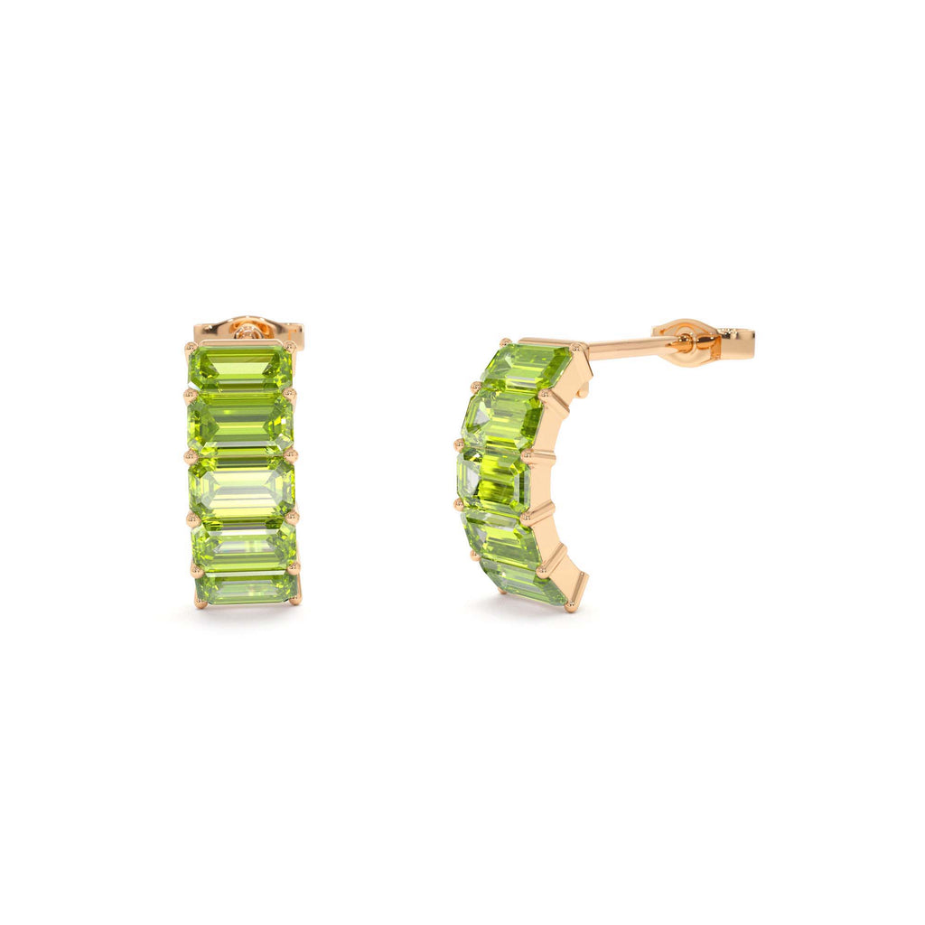 Emerald Cut Peridot Half Hoop Earrings in 14K Gold — view 4