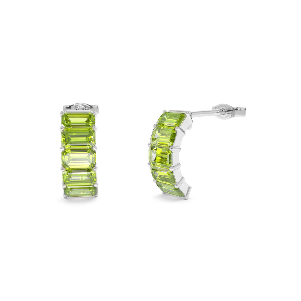 Emerald Cut Peridot Half Hoop Earrings in 14K Gold — view 3