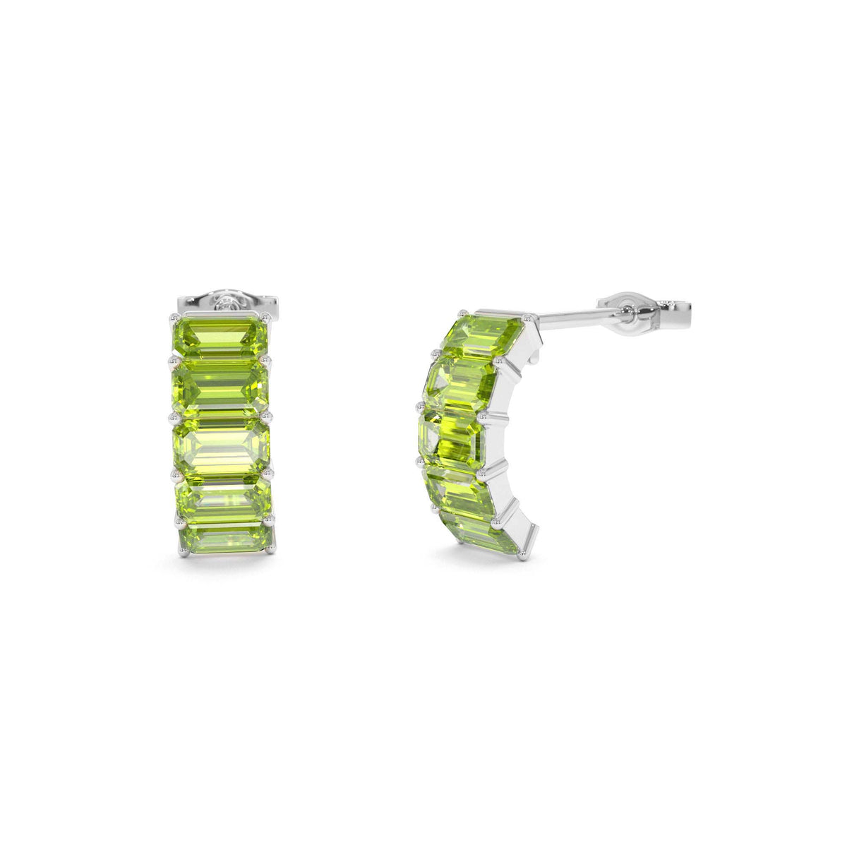 Emerald Cut Peridot Half Hoop Earrings in 14K Gold — view 3