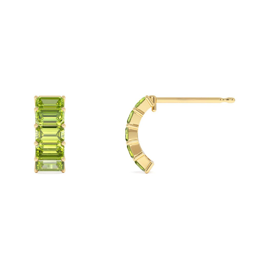 Emerald Cut Peridot Half Hoop Earrings in 14K Gold — view 2