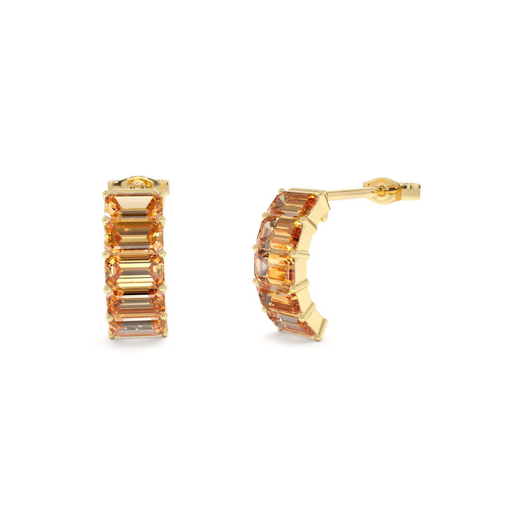 Emerald Cut Citrine Half Hoop Earrings in 14K Gold — view 1