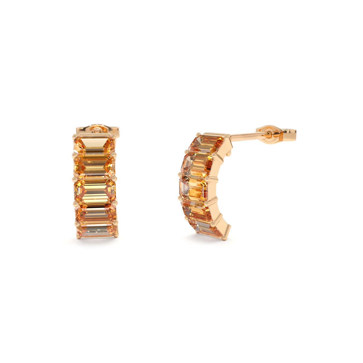Emerald Cut Citrine Half Hoop Earrings in 14K Gold — view 4