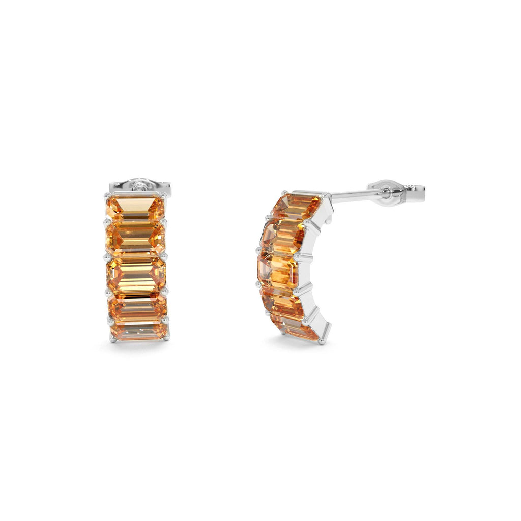 Emerald Cut Citrine Half Hoop Earrings in 14K Gold — view 3