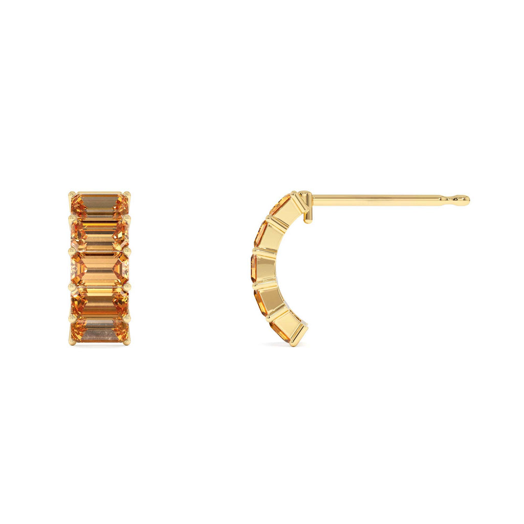 Emerald Cut Citrine Half Hoop Earrings in 14K Gold — view 2