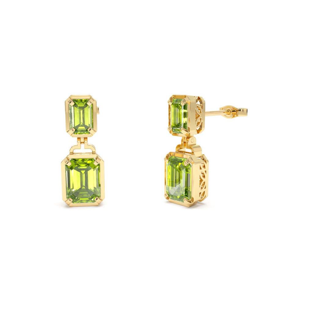 Emerald Peridot Dangle Drop Earrings in 14K Gold — view 1