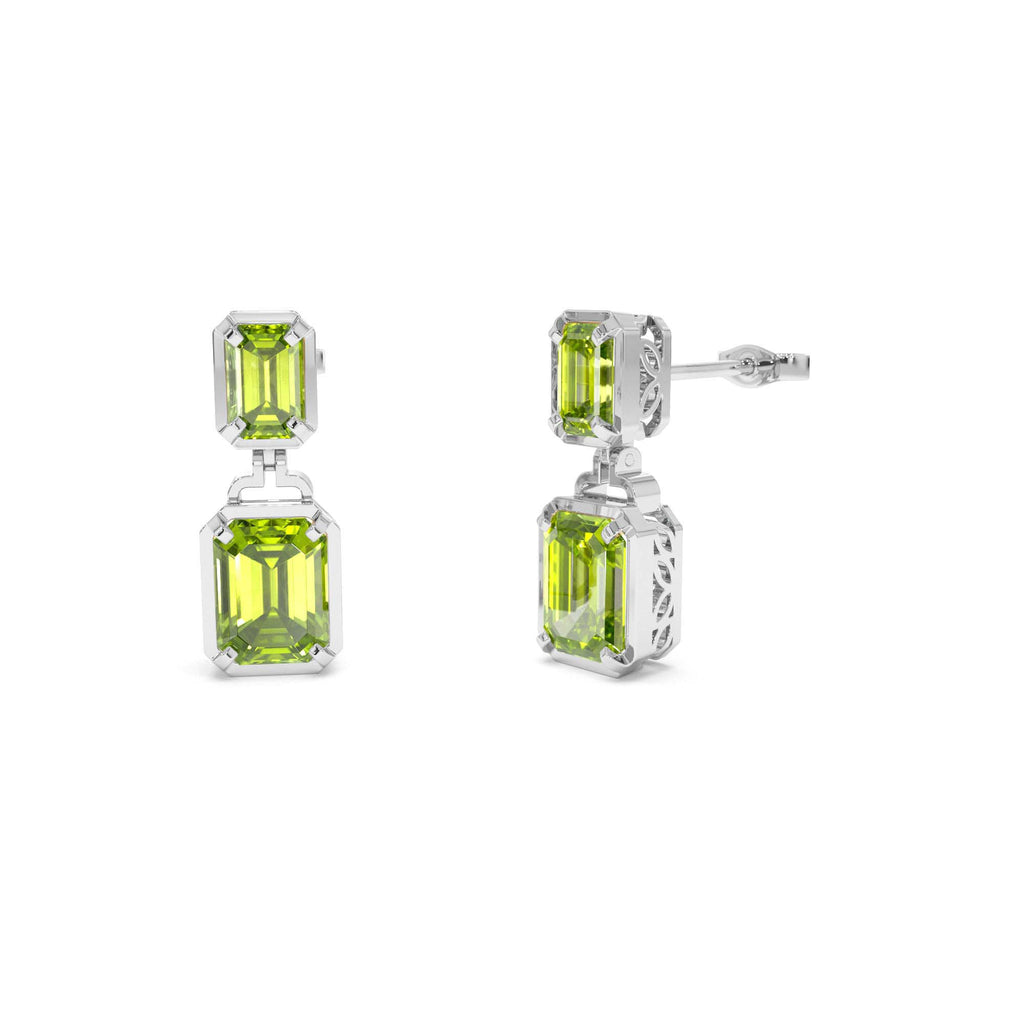 Emerald Peridot Dangle Drop Earrings in 14K Gold — view 3