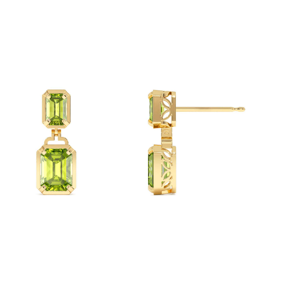 Emerald Peridot Dangle Drop Earrings in 14K Gold — view 2