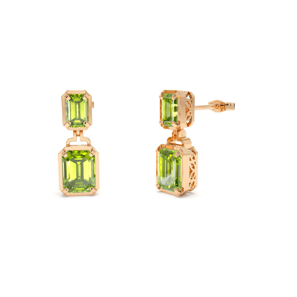 Emerald Peridot Dangle Drop Earrings in 14K Gold — view 4