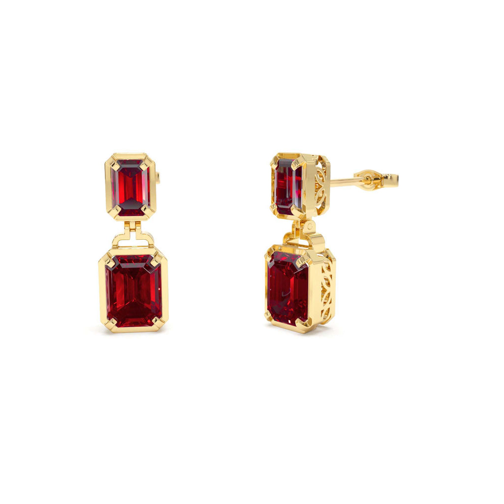 Emerald Garnet Dangle Drop Earrings in 14K Gold — view 1