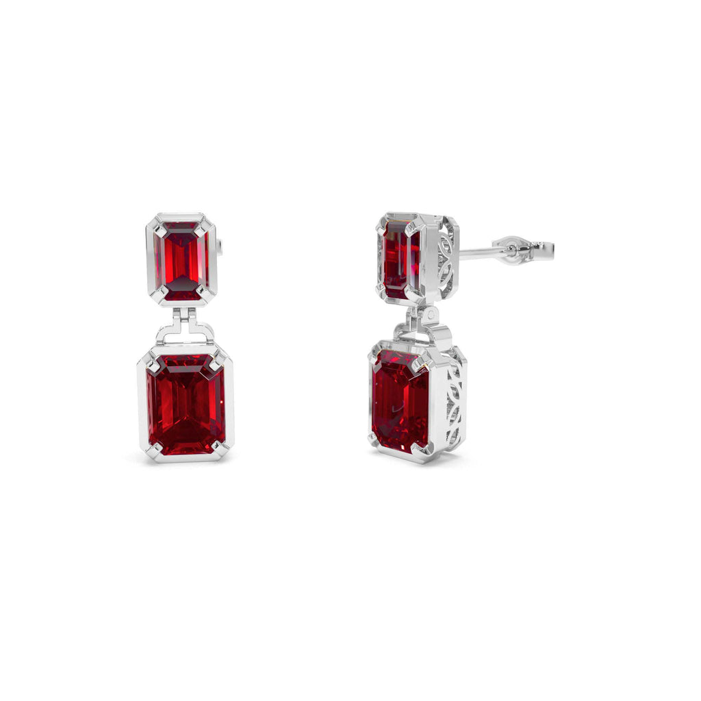 Emerald Garnet Dangle Drop Earrings in 14K Gold — view 3