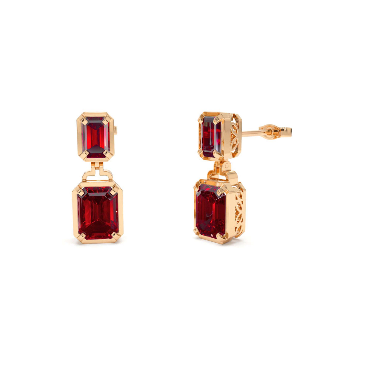 Emerald Garnet Dangle Drop Earrings in 14K Gold — view 4