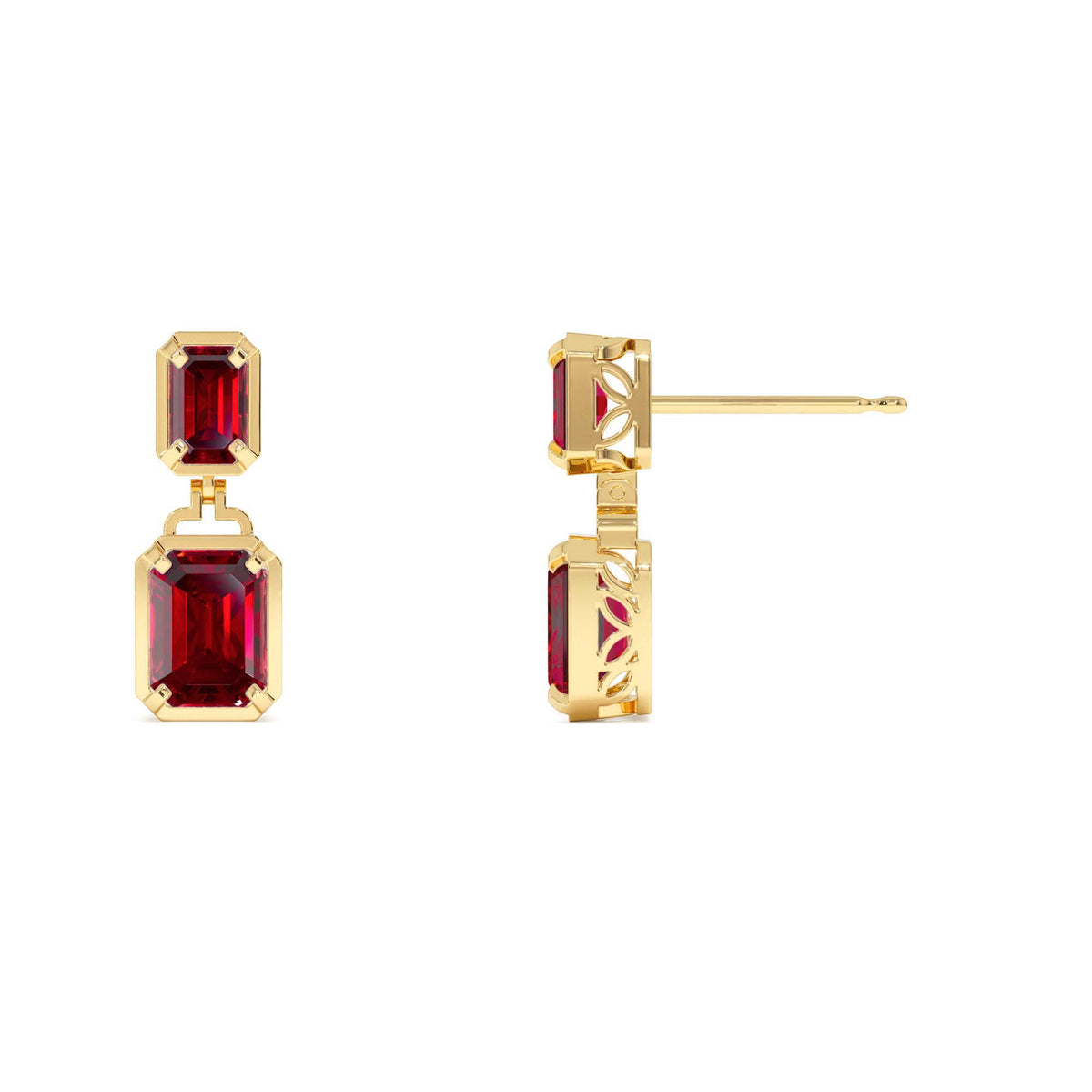 Emerald Garnet Dangle Drop Earrings in 14K Gold — view 2