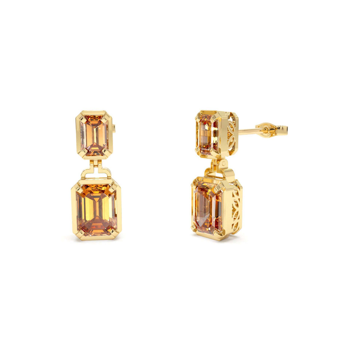 Emerald Citrine Dangle Drop Earrings in 14K Gold — view 1