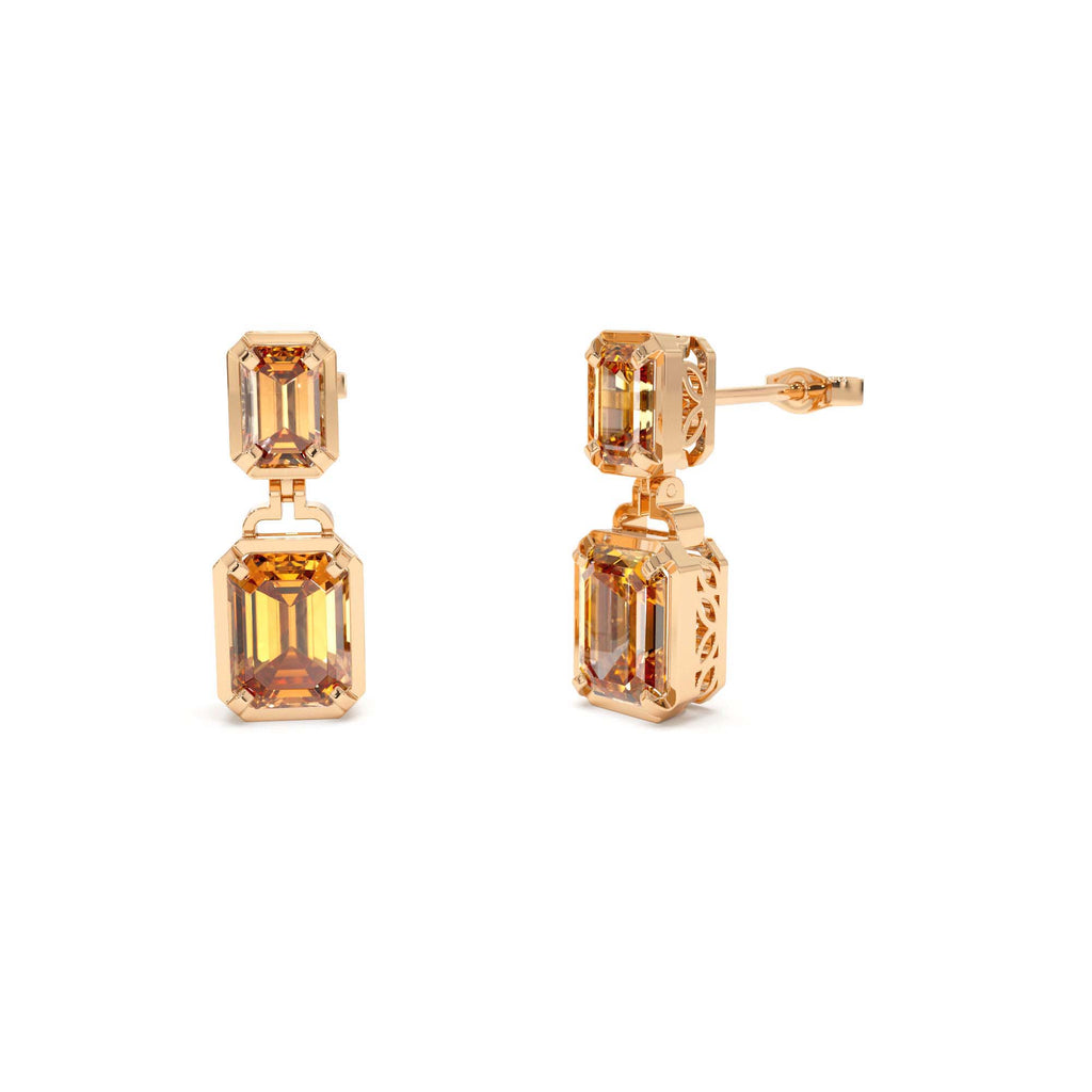 Emerald Citrine Dangle Drop Earrings in 14K Gold — view 4