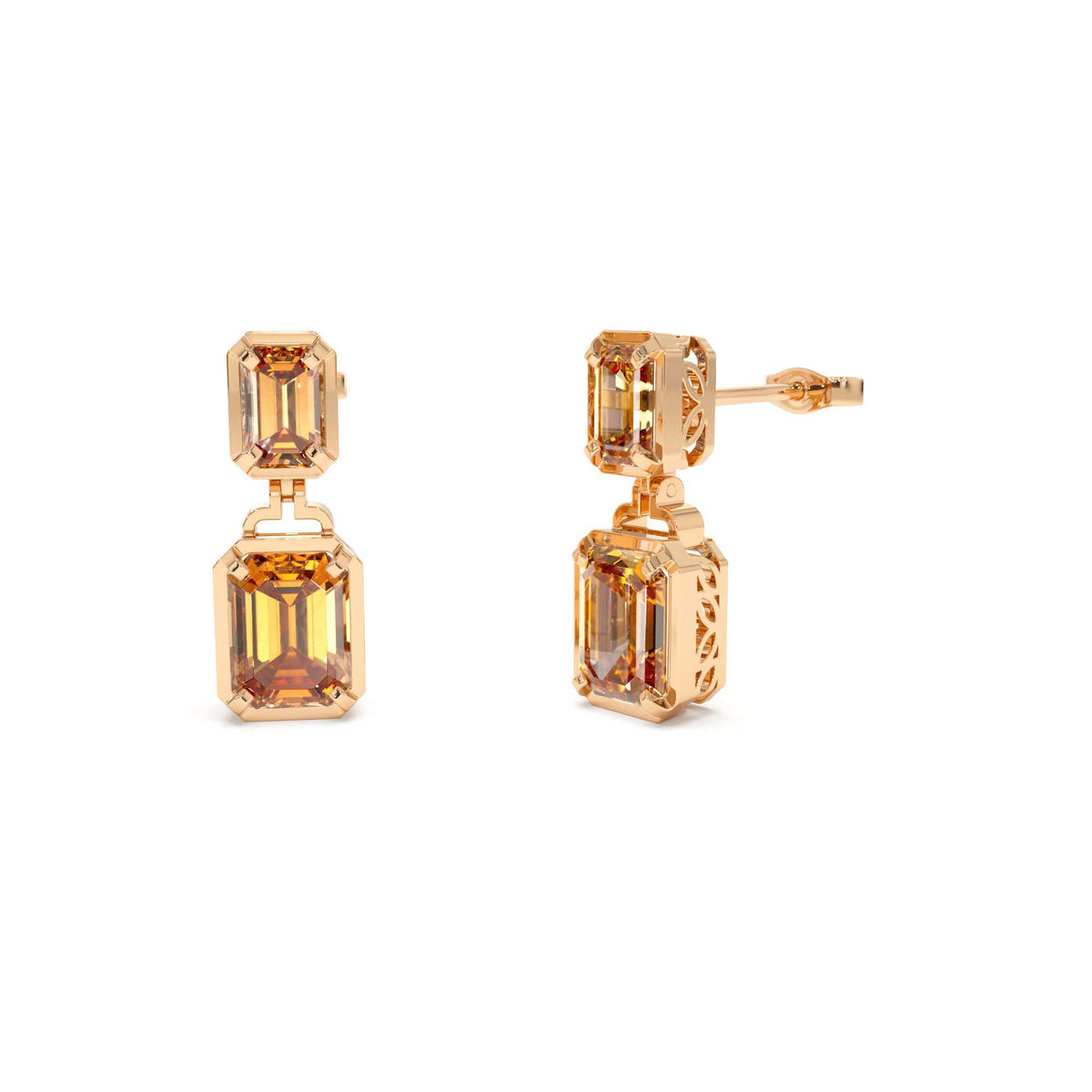 Emerald Citrine Dangle Drop Earrings in 14K Gold — view 4