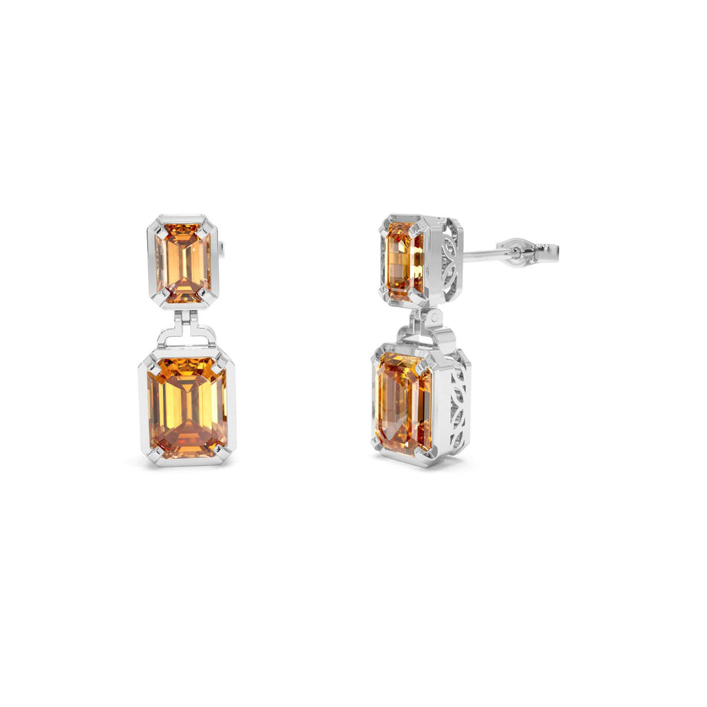Emerald Citrine Dangle Drop Earrings in 14K Gold — view 3