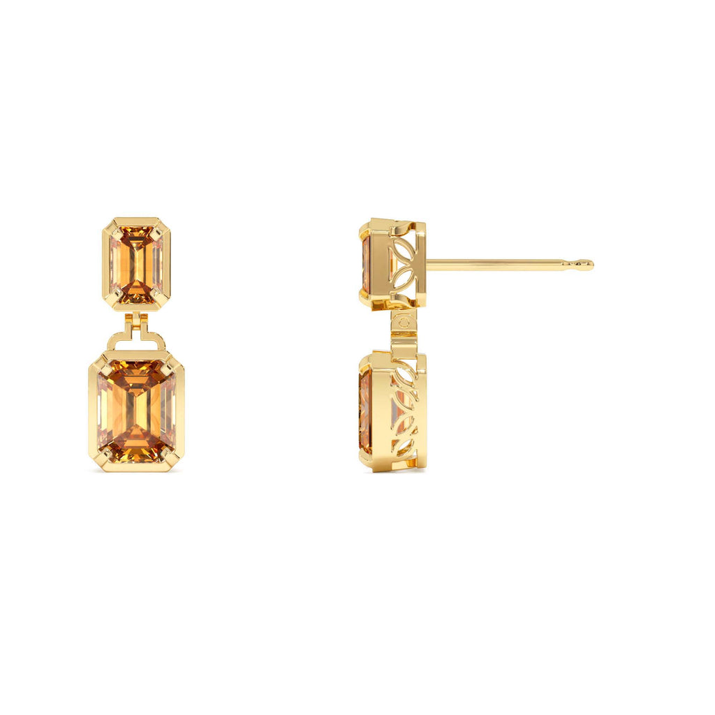 Emerald Citrine Dangle Drop Earrings in 14K Gold — view 2