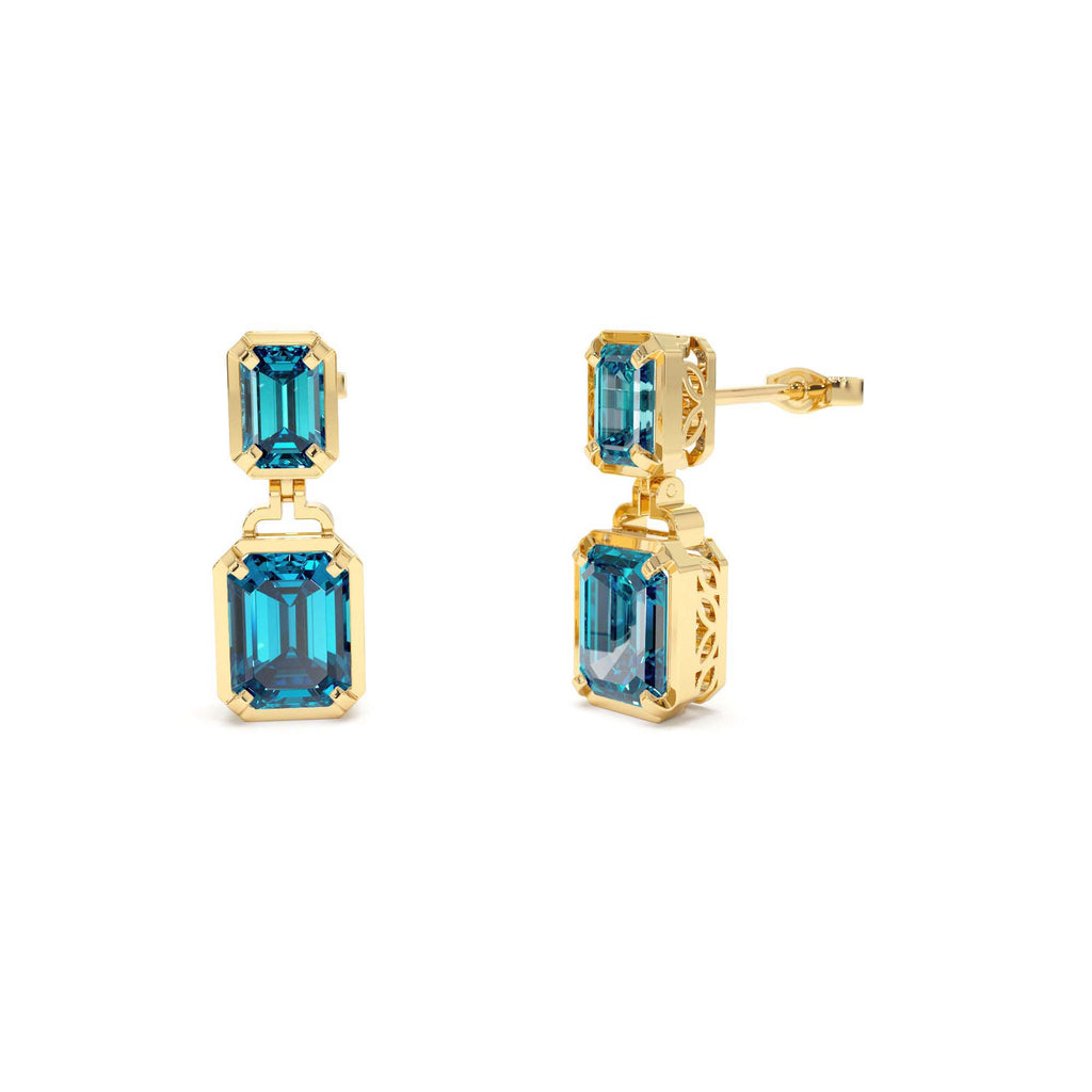 Emerald London Blue Topaz Dangle Drop Earrings in 14K Gold — view 1