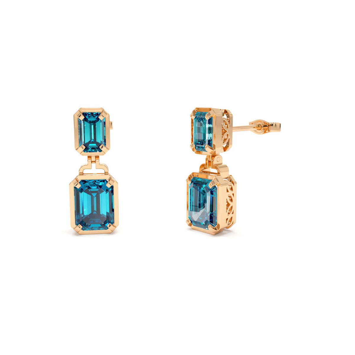 Emerald London Blue Topaz Dangle Drop Earrings in 14K Gold — view 4