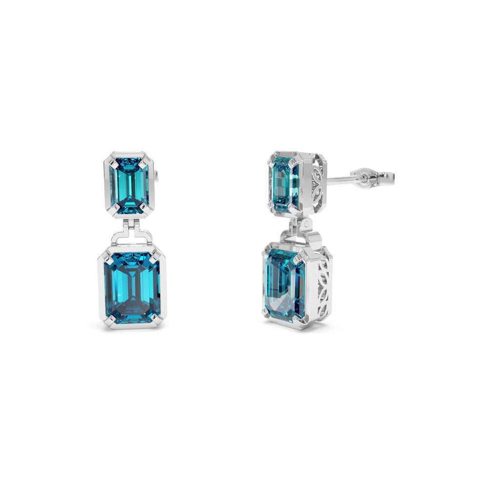 Emerald London Blue Topaz Dangle Drop Earrings in 14K Gold — view 3