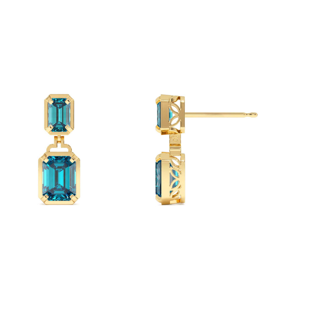 Emerald London Blue Topaz Dangle Drop Earrings in 14K Gold — view 2