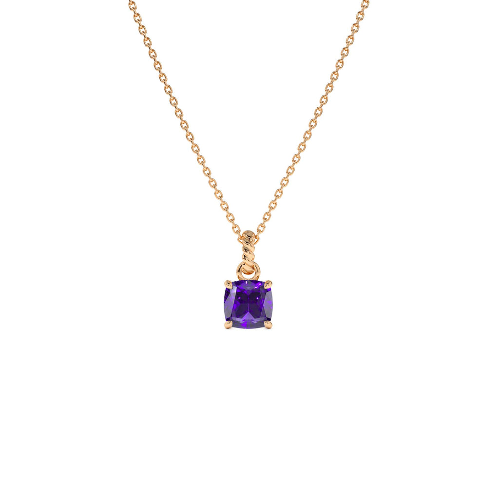 Cushion Cut Amethyst Solitaire Necklace in 14K Gold — view 3