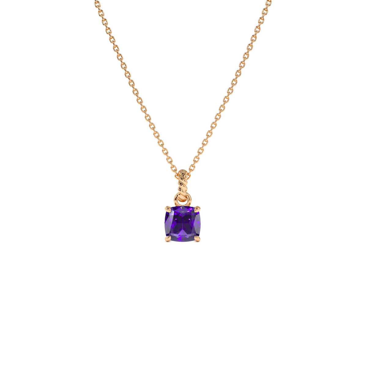 Cushion Cut Amethyst Solitaire Necklace in 14K Gold — view 3
