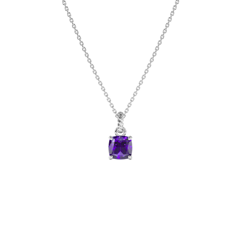 Cushion Cut Amethyst Solitaire Necklace in 14K Gold — view 2