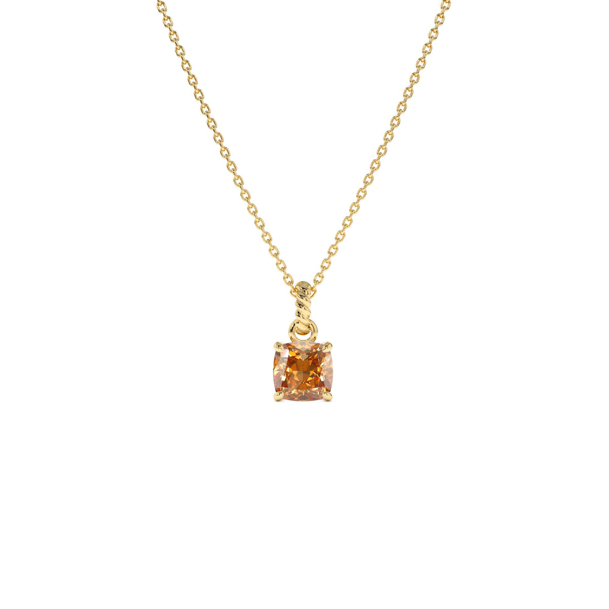 Cushion Cut Citrine Solitaire Necklace in 14K Gold — view 1