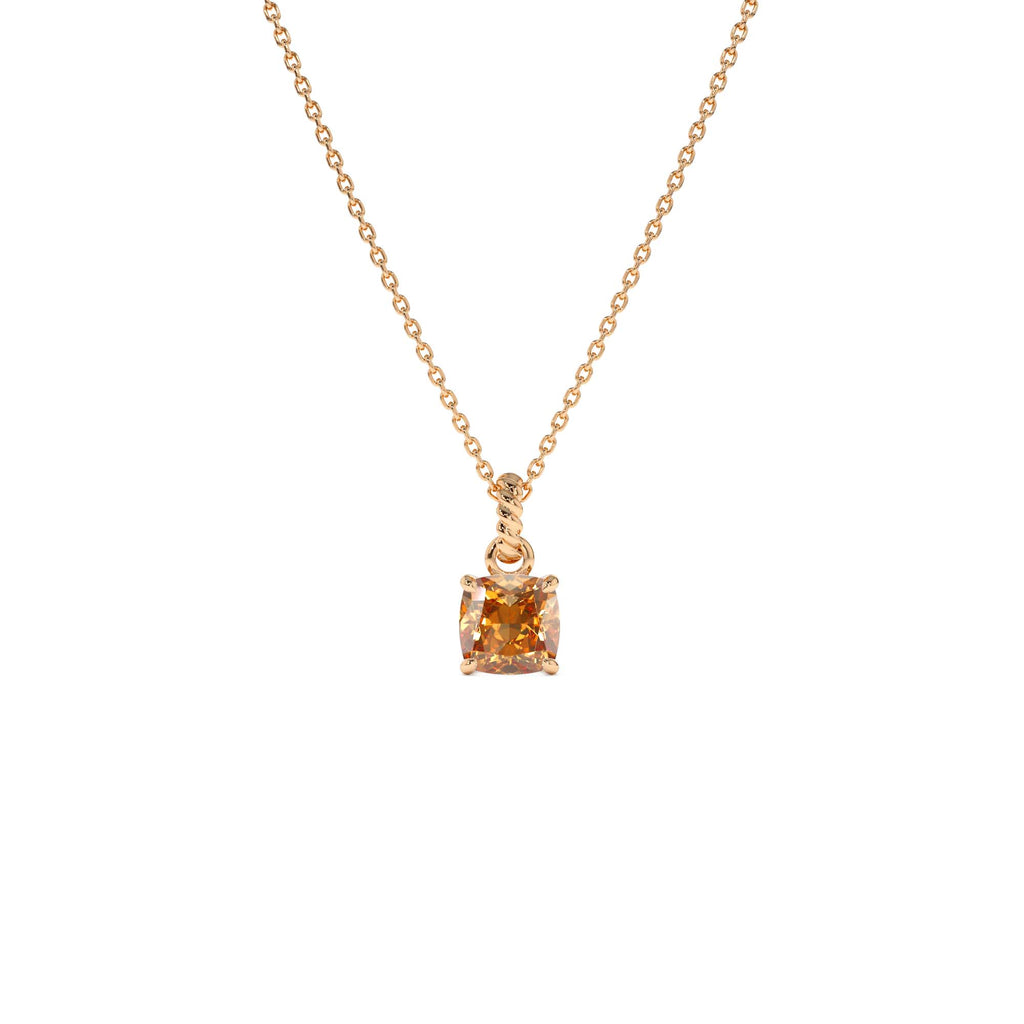 Cushion Cut Citrine Solitaire Necklace in 14K Gold — view 3