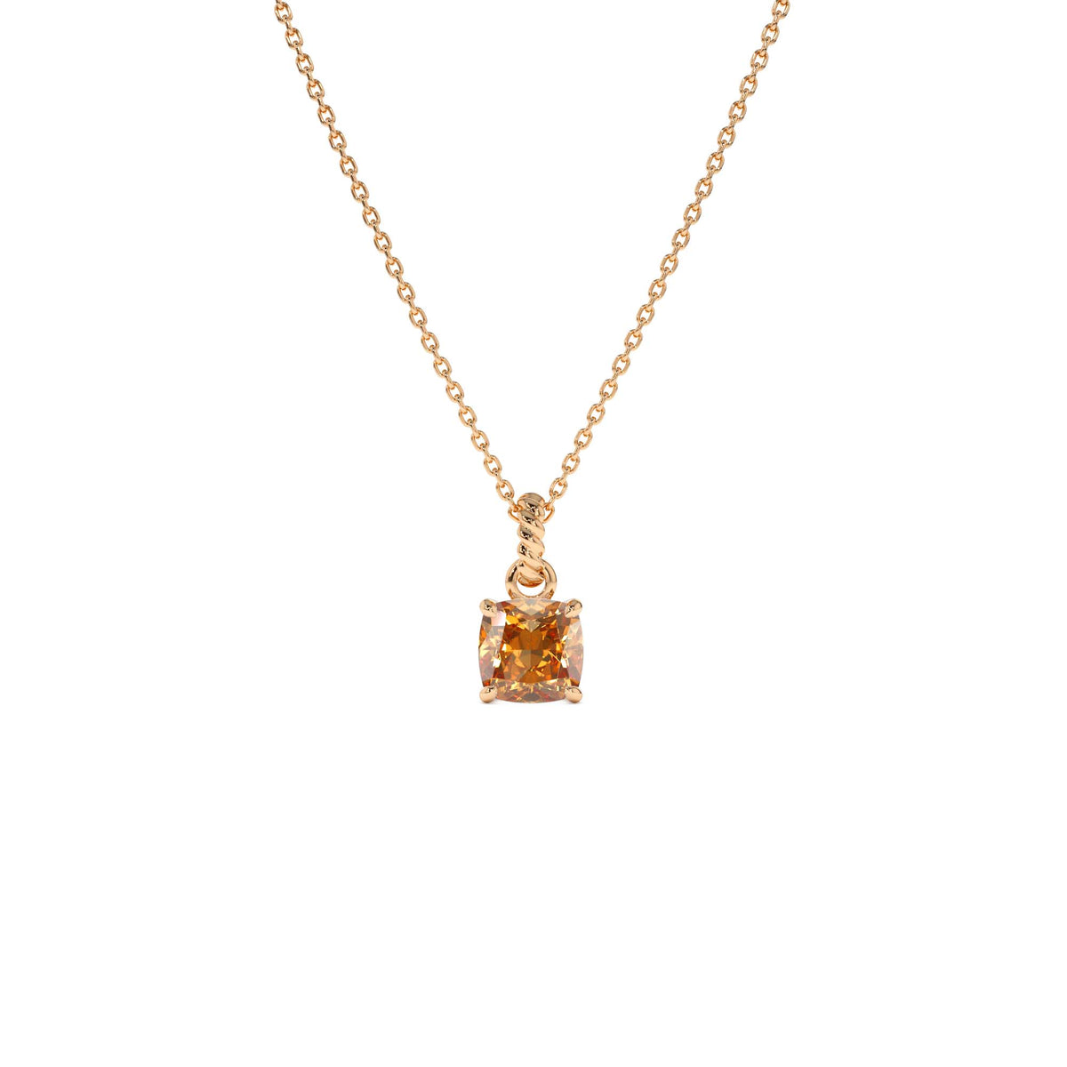 Cushion Cut Citrine Solitaire Necklace in 14K Gold — view 3