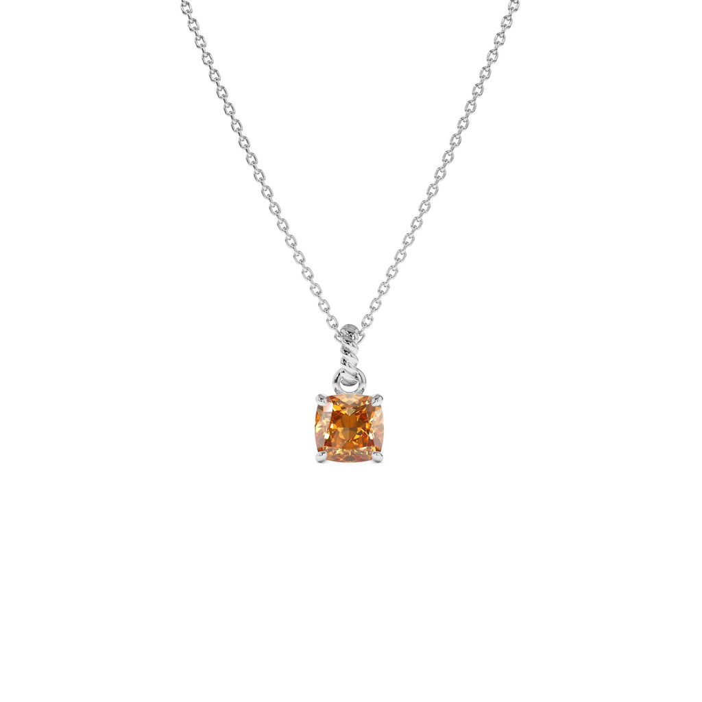 Cushion Cut Citrine Solitaire Necklace in 14K Gold — view 2
