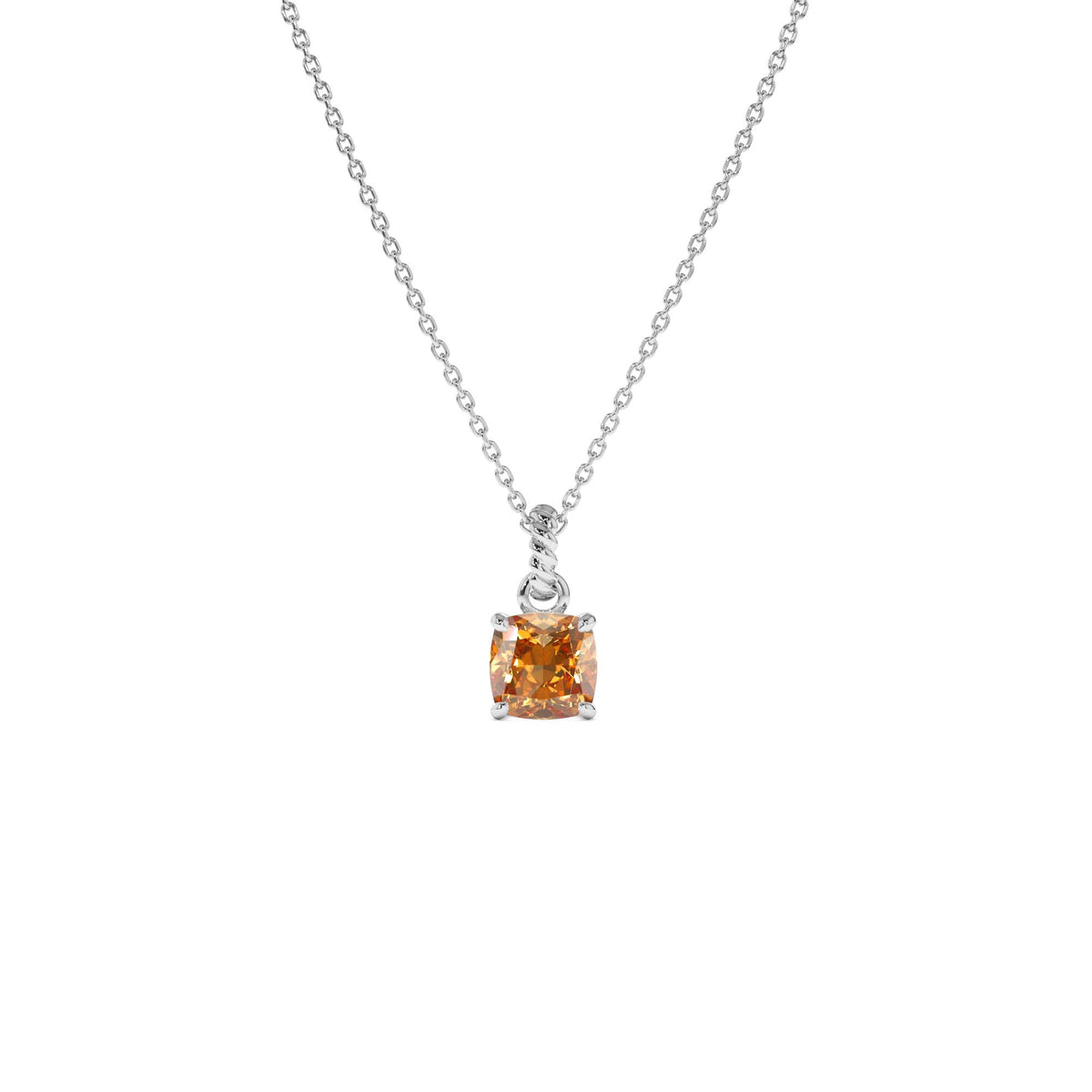 Cushion Cut Citrine Solitaire Necklace in 14K Gold — view 2