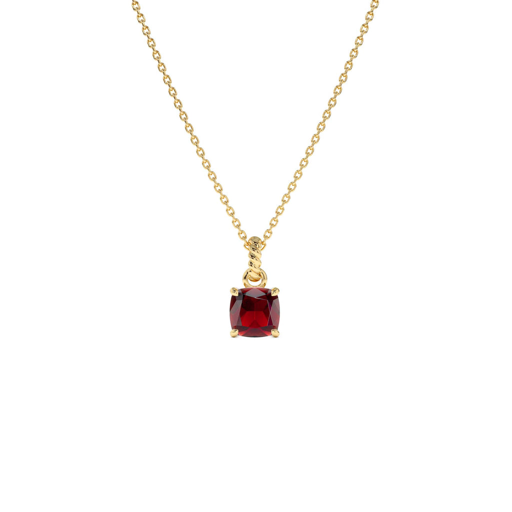 Cushion Cut Garnet Solitaire Necklace in 14K Gold — view 1