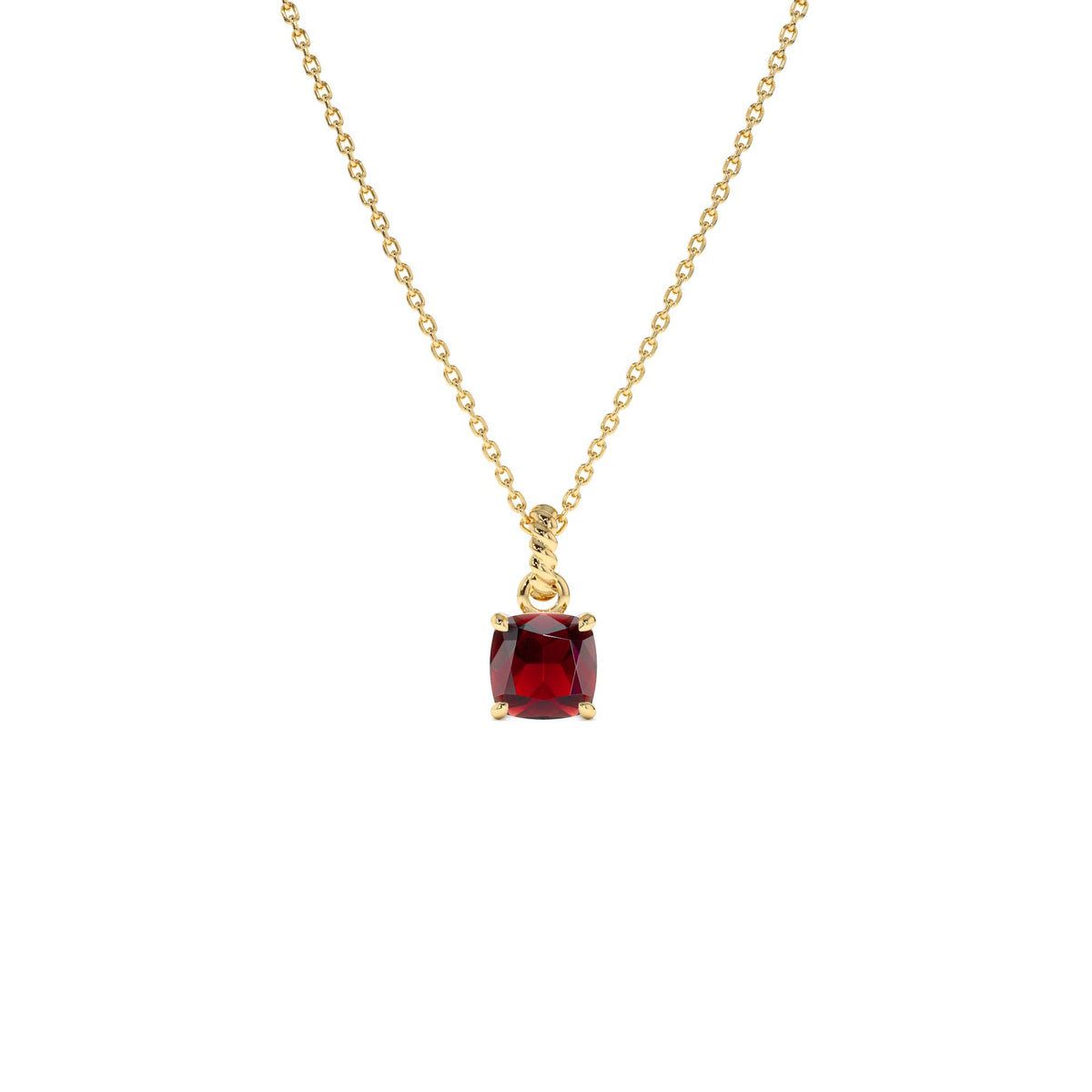 Cushion Cut Garnet Solitaire Necklace in 14K Gold — view 1