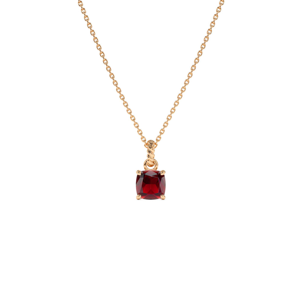 Cushion Cut Garnet Solitaire Necklace in 14K Gold — view 3