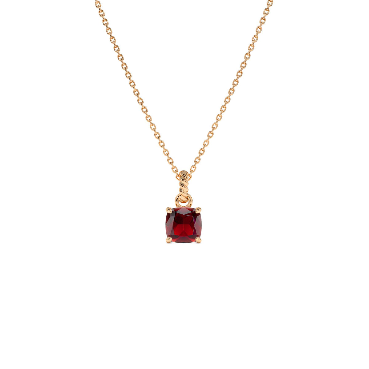 Cushion Cut Garnet Solitaire Necklace in 14K Gold — view 3