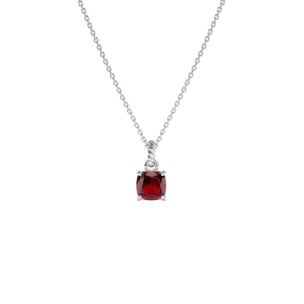 Cushion Cut Garnet Solitaire Necklace in 14K Gold — view 2